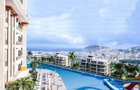 Квартиры с панорамным видом в новой закрытой резиденции с бассейнами, аквапарком и кинотеатром, Алания, Турция за $209 000